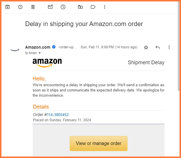 Amazon Prime - Late Package Delivery Email