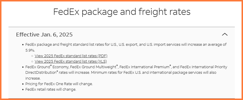 2025 FedEx Surcharge Increase 2