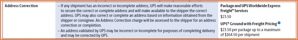 ups address corrections 2025 cost