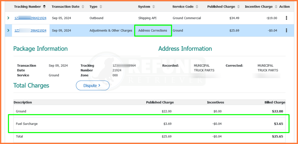 UPS Address Correction Fuel Surcharge 2024